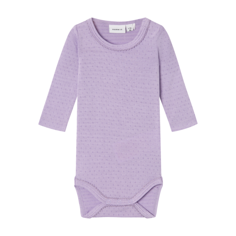 Sød langærmet body Husia Purple Rose til piger
