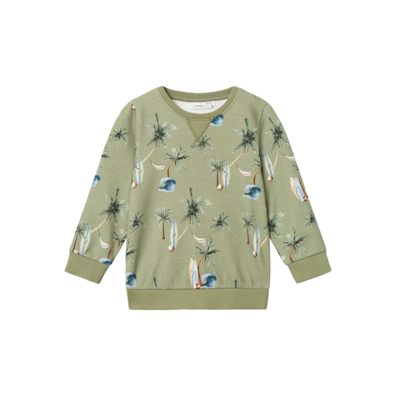 Sweatshirt Hermod i Olivengrøn med Palmetryk