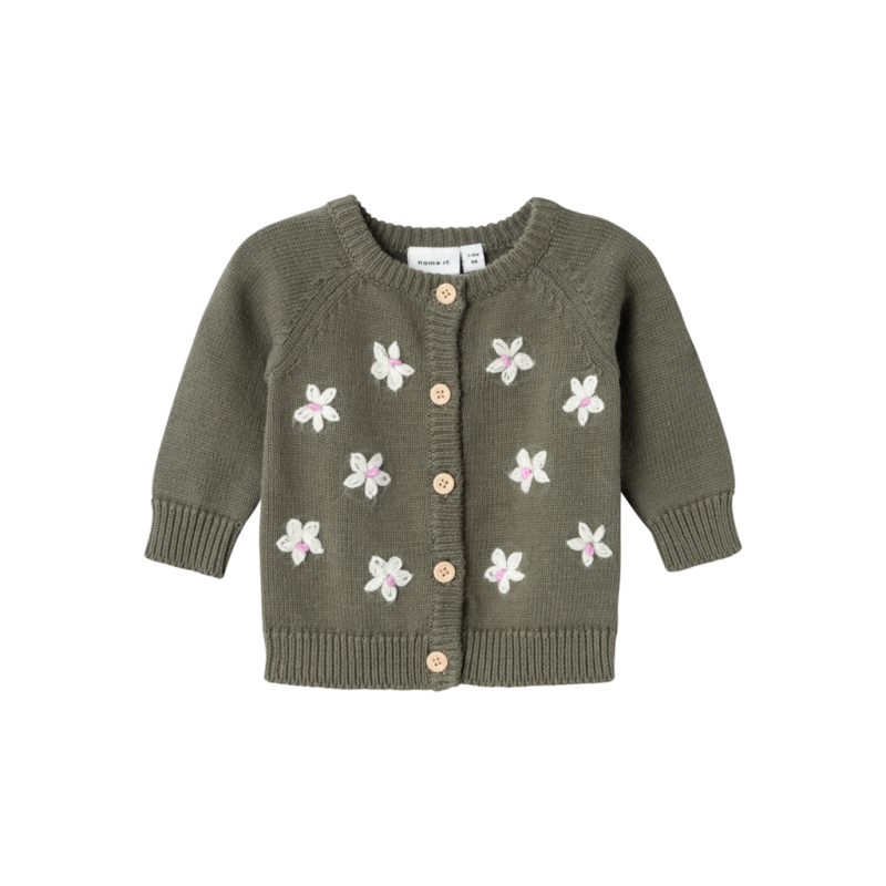Sød strik cardigan Neflow i Mulled Basil fra Name It