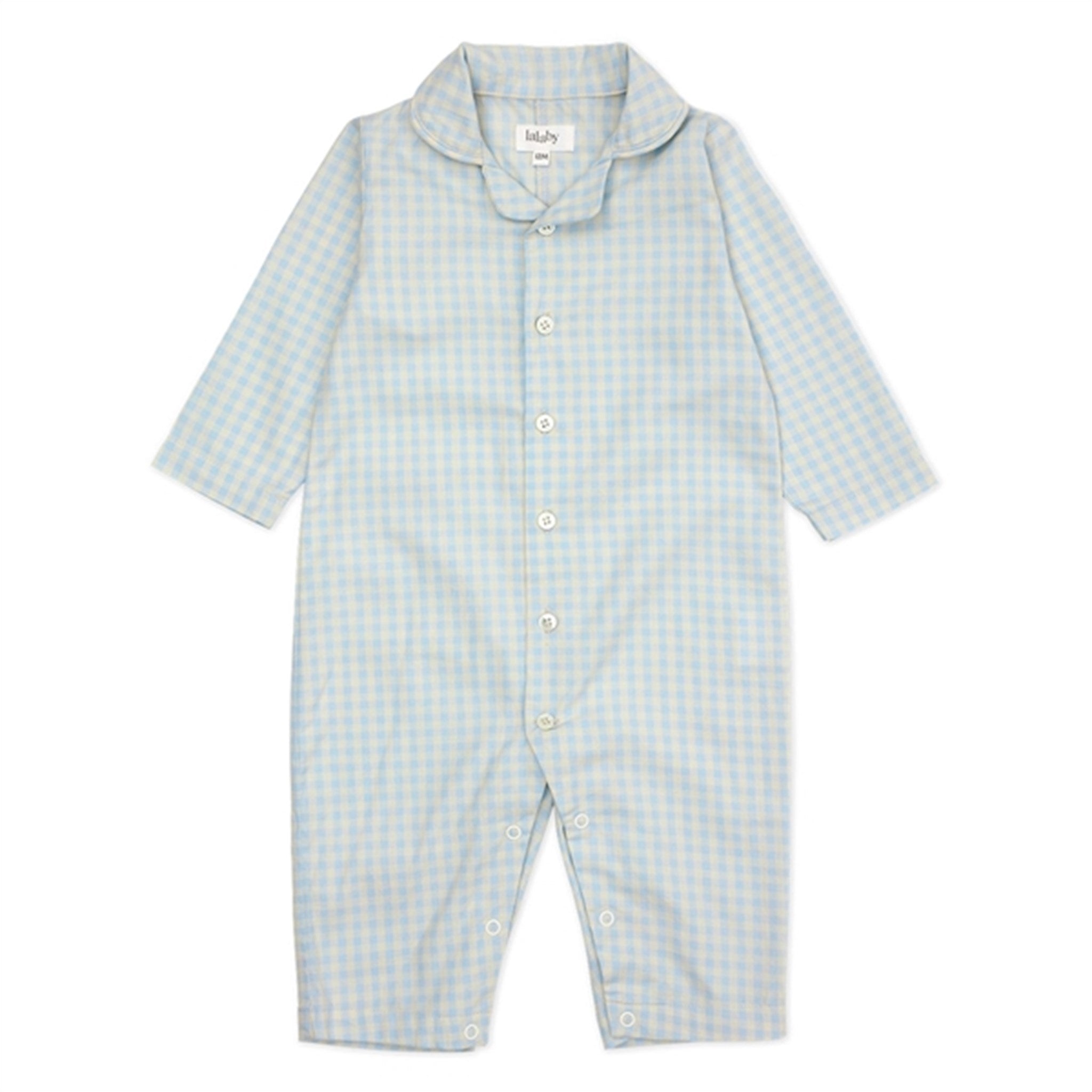 Blå Gingham Klassisk Natdragt i Økologisk Bomuld