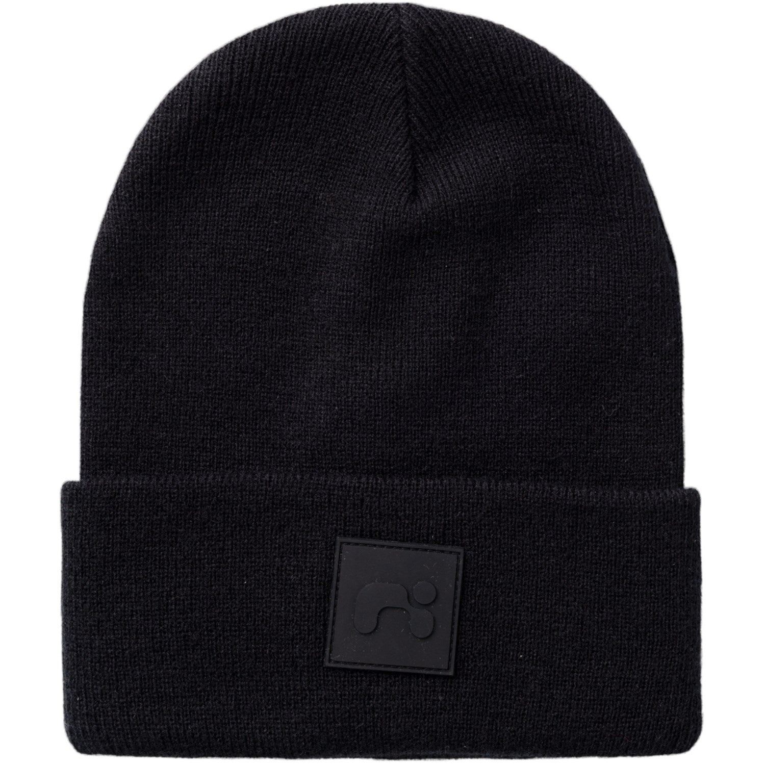 Sort Malik Strik Beanie med Badge - Perfekt til Vinteren