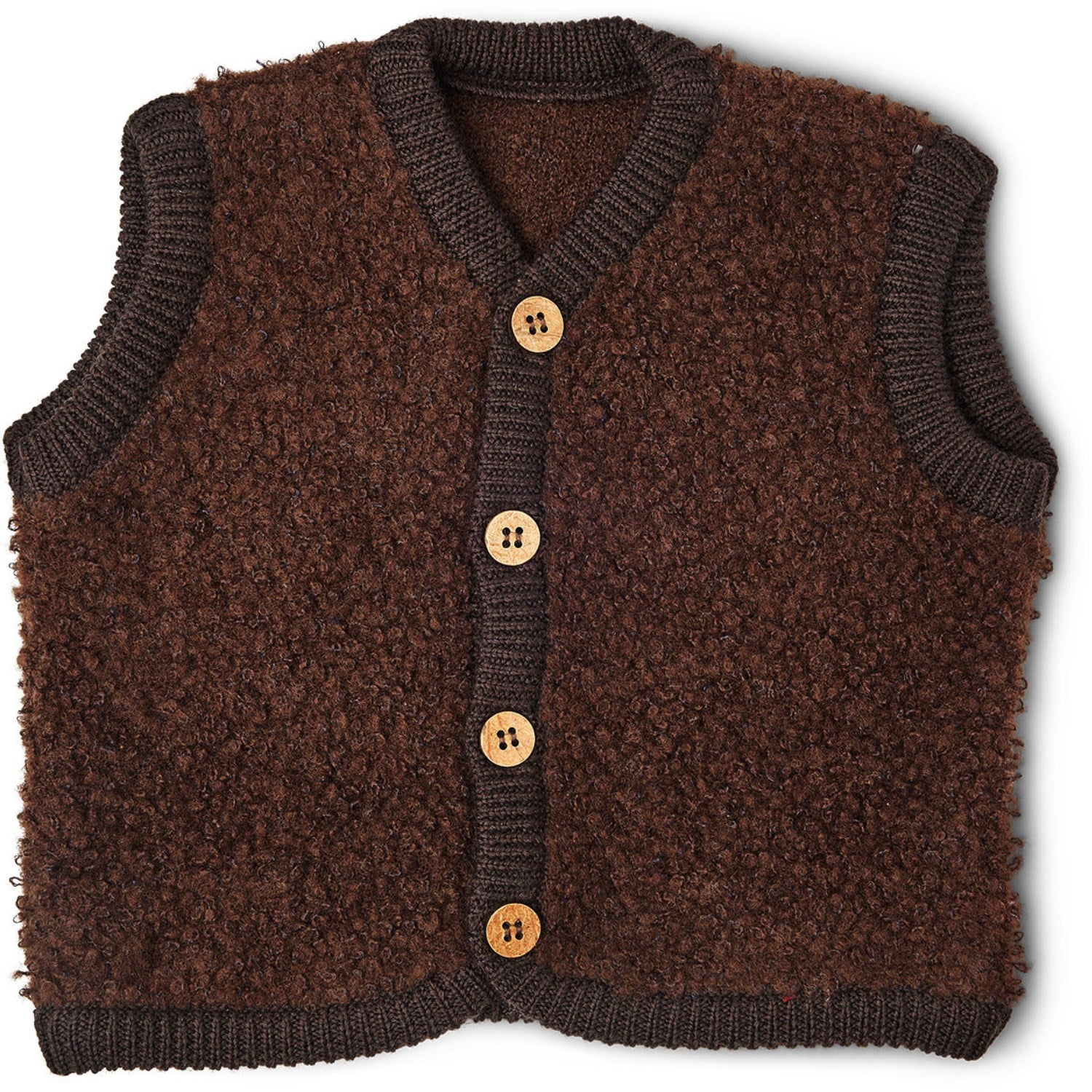 Brun Bouclé Vest i Merino Uld med Knapper - Luksustilbud!