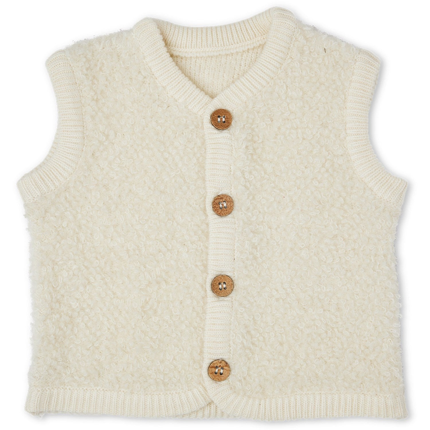 Off White Bouclé Vest i Merino Uld med Knapper