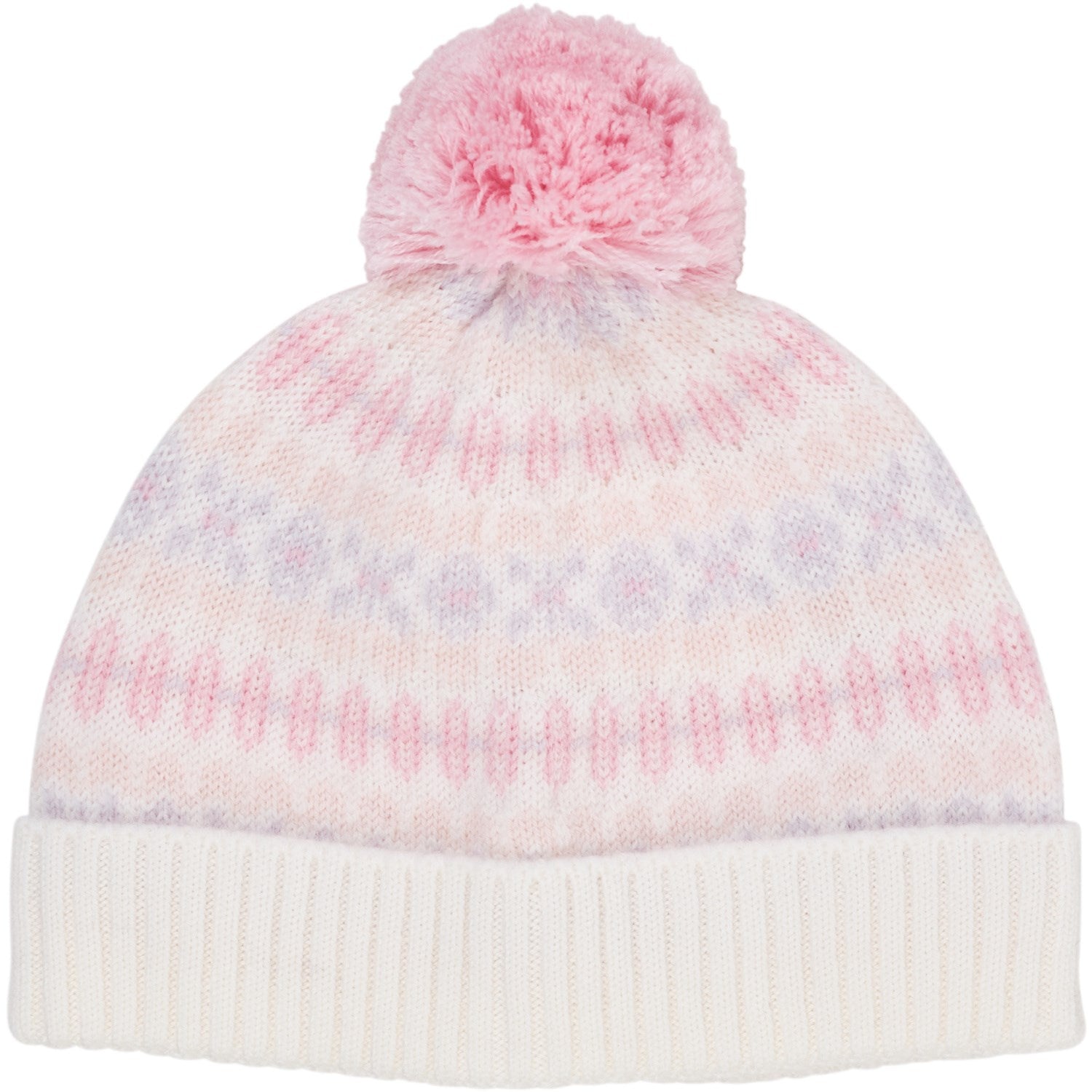 Lavendel Combi Merino Mønster Hue med Pompon 9 år