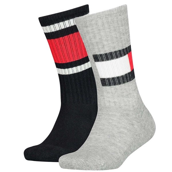 2 Pak Flag Strømper i Mellem Grå fra Tommy Hilfiger