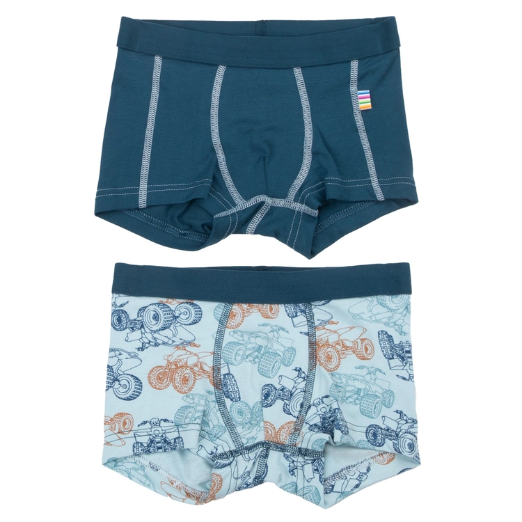 2 Pak Boxershorts I Lyseblå økologisk Bambus Med Motiv Og Mørkeblå Detaljer fra Joha