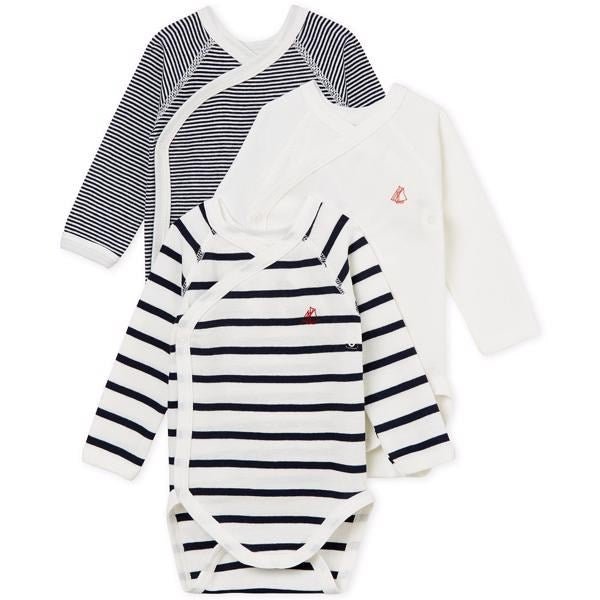3-pak Bodystockings i Hvid og Navy fra Petit Bateau