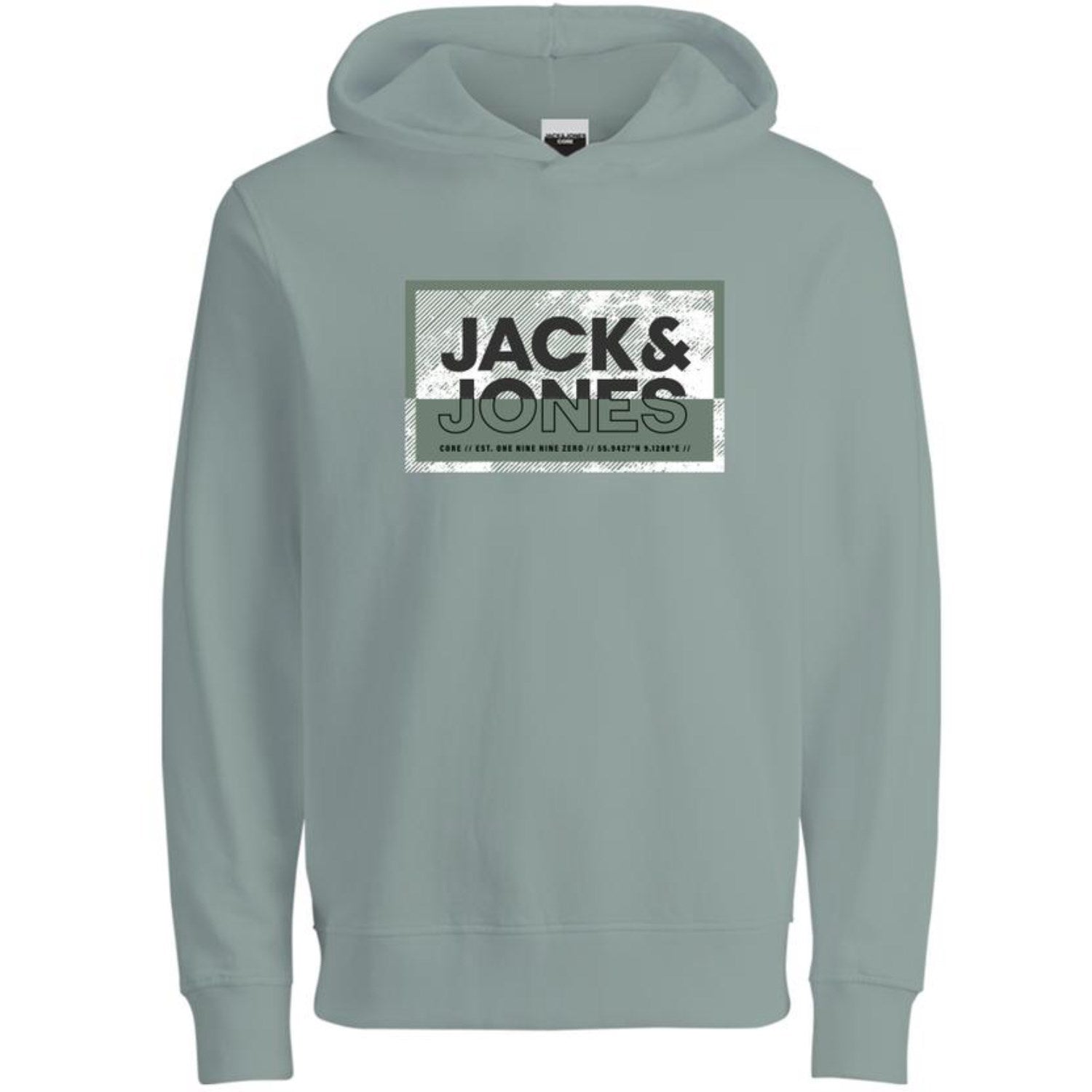 Aqua Gray Cologan Print Sweat Hættetrøje   Str. 128 fra Jack & Jones Junior