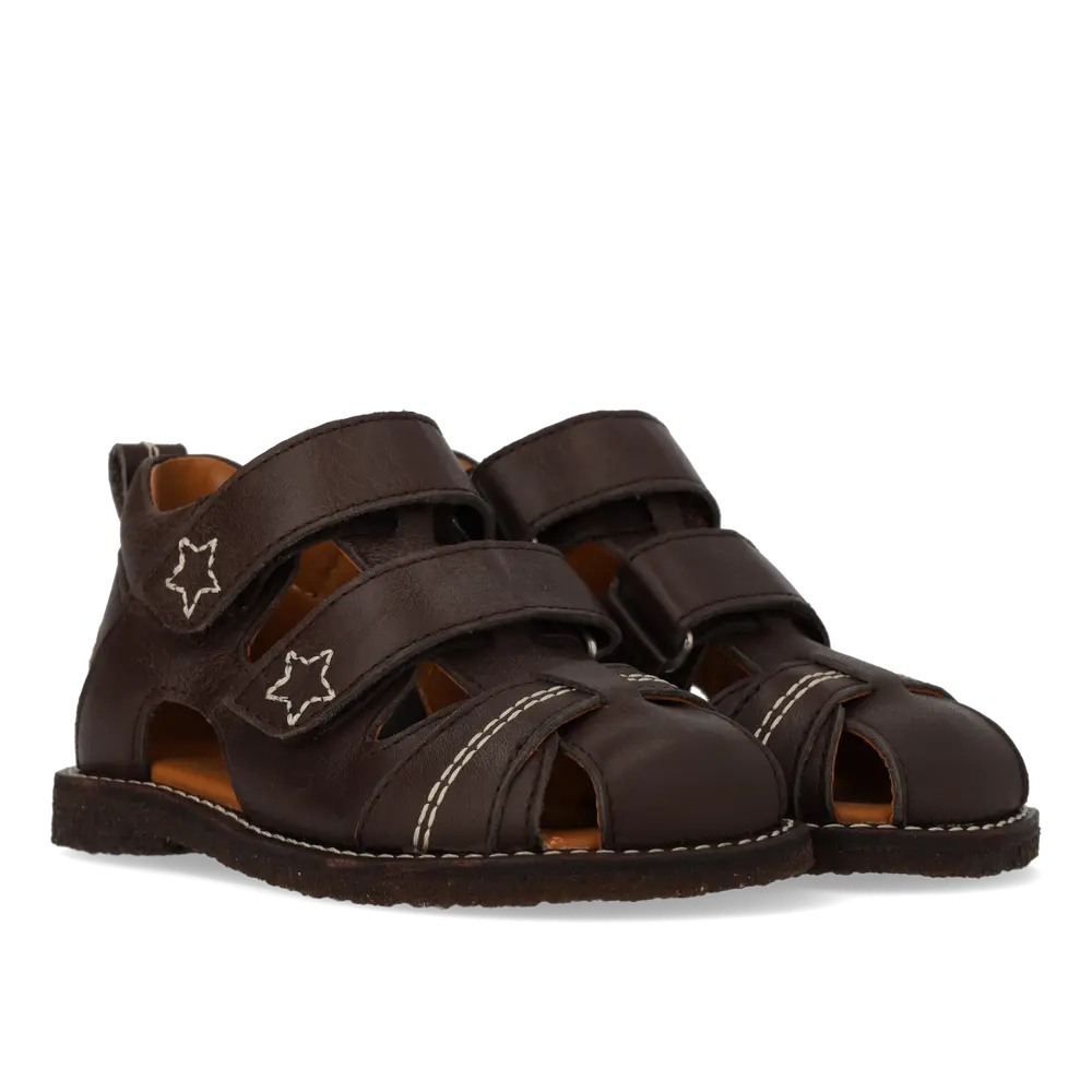 Begynder sandal med velcrolukning - Dark Brown - 20