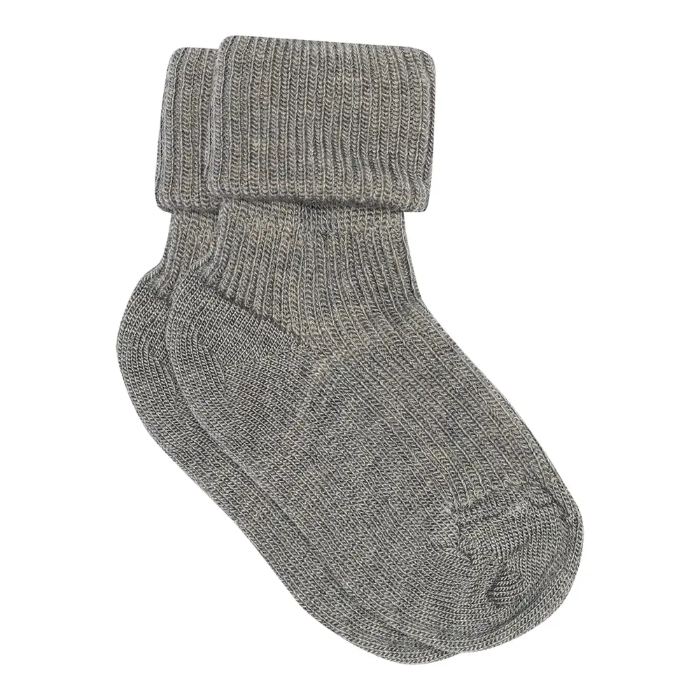 Uld Ankelstrømpe I Rib - 491-Grey - 19/21