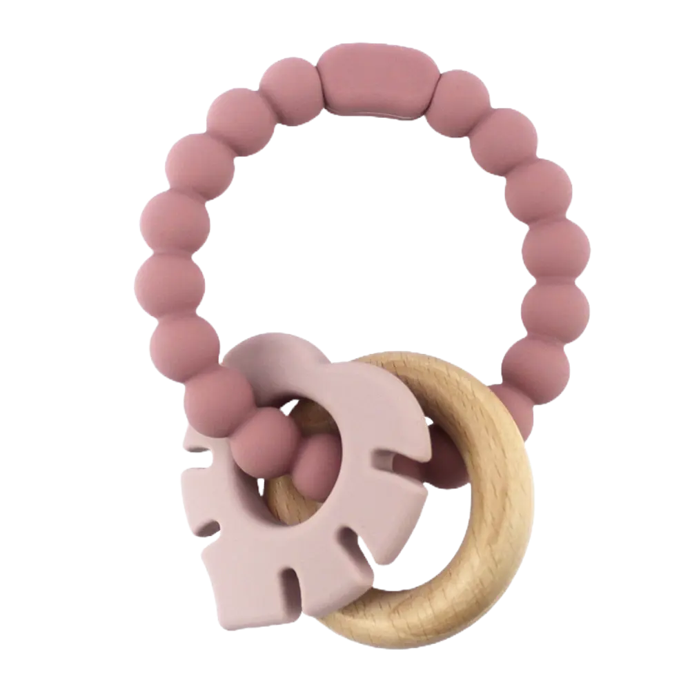 Biderangle i silikone m. træ og blad vedhæng