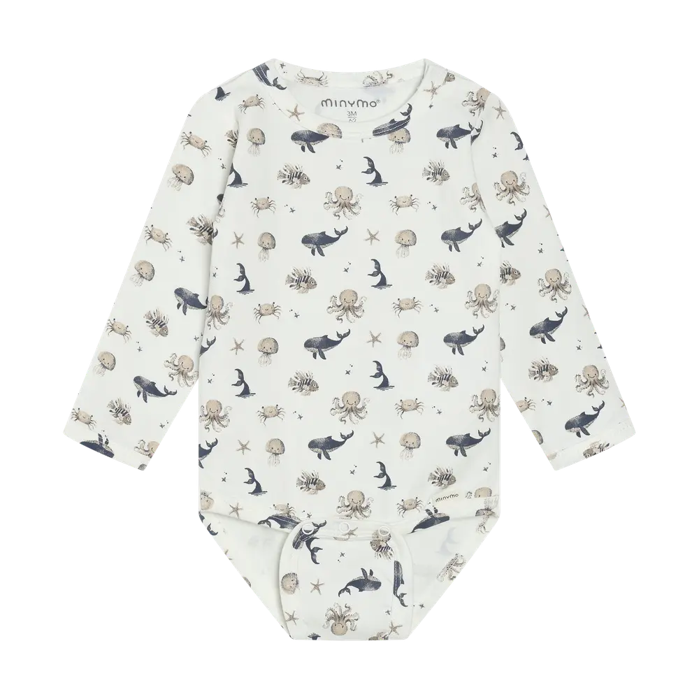 Langærmet Body m. Print - White Pepper - 92
