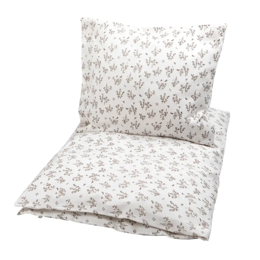 Junior sengetøj, 100x140 cm - Floral, beige,