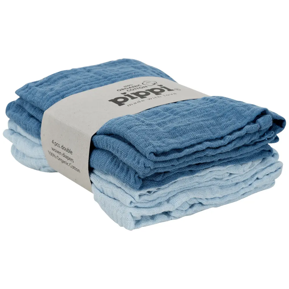 Pippi Økologisk Stofble 4-pak 65x65 cm - Lyseblå/Blå