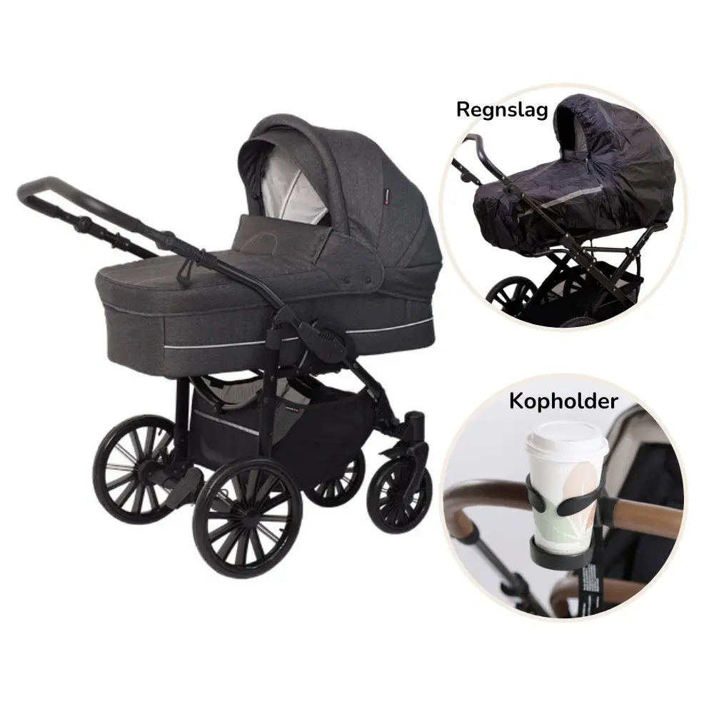 Basson Nordic Lux Barnevogn inkl. regnslag og kopholder - Dark grey melange
