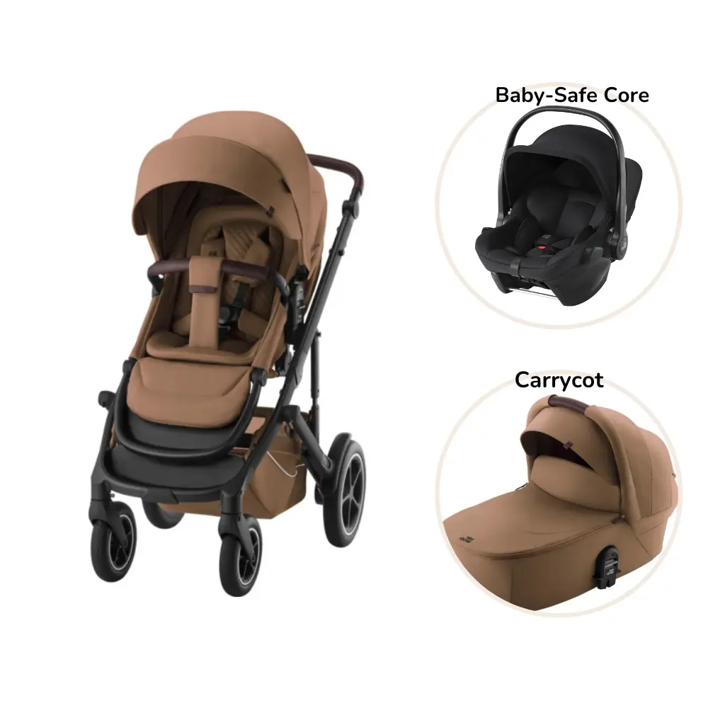 Britax Römer Smile 5Z Lux Kombivogn og Baby-Safe Core Autostol - Warm Caramel/Space Black
