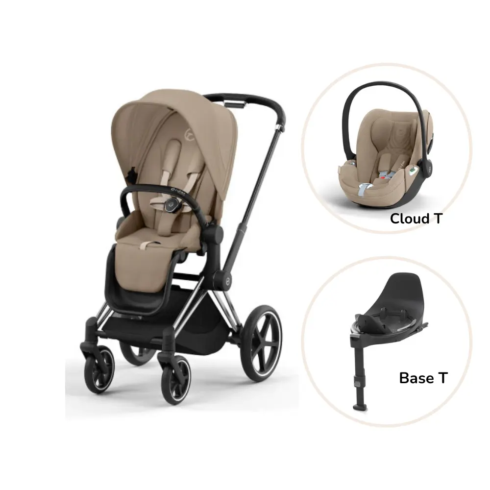 Priam klapvogn inkl. cloud T og base - cozy beige/chrome black PLUS