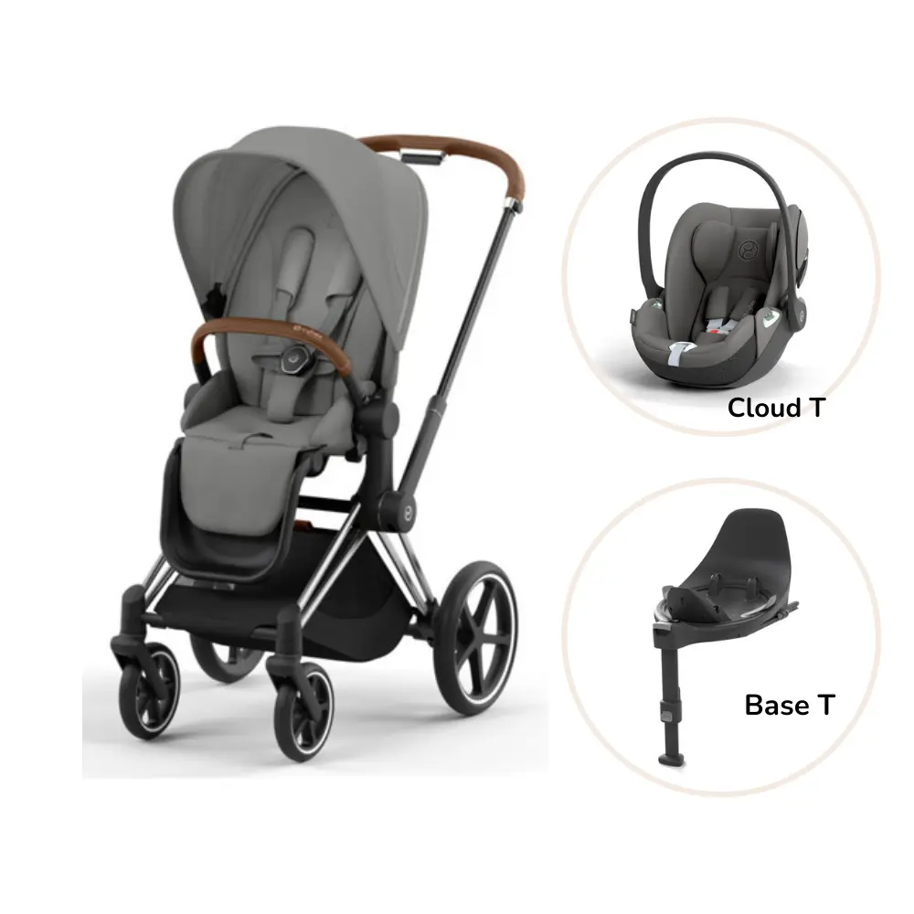 Priam klapvogn inkl. cloud T og base - mirage grey/chrome brown