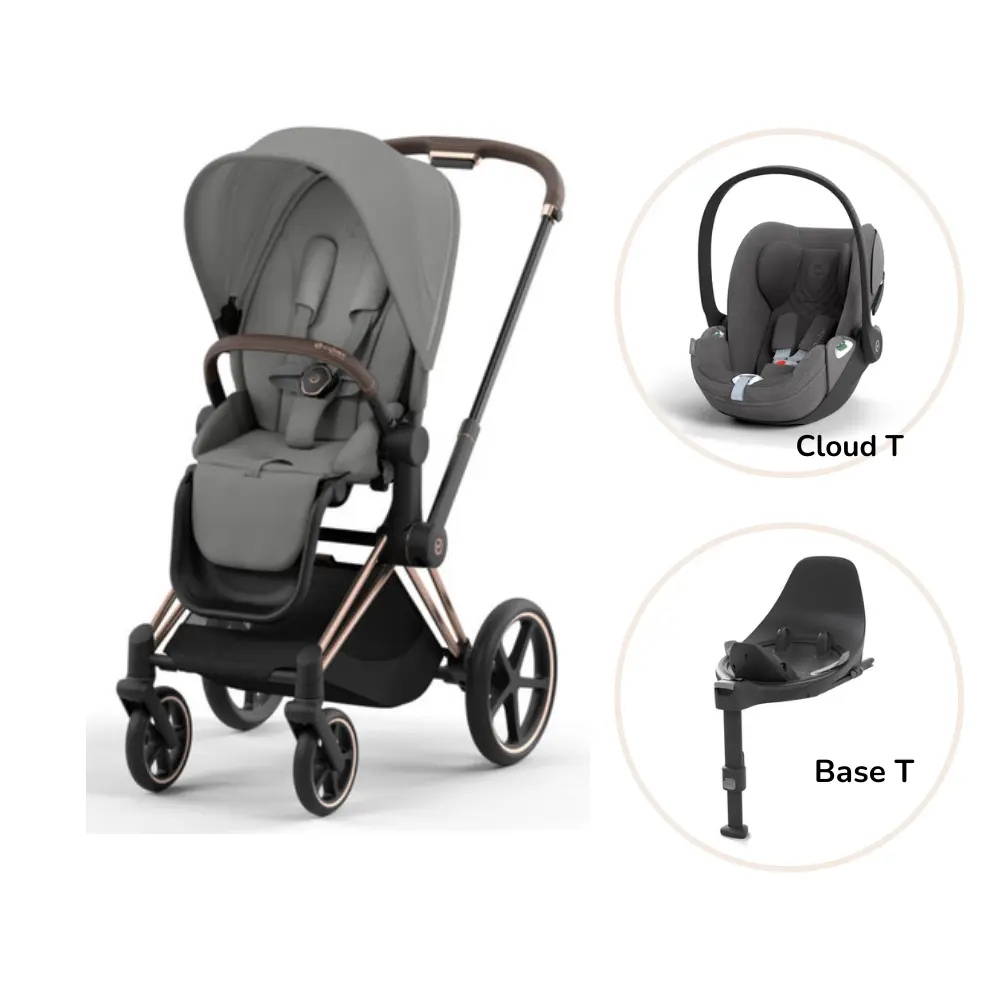 Priam klapvogn inkl. cloud T og base - mirage grey/rosegold PLUS