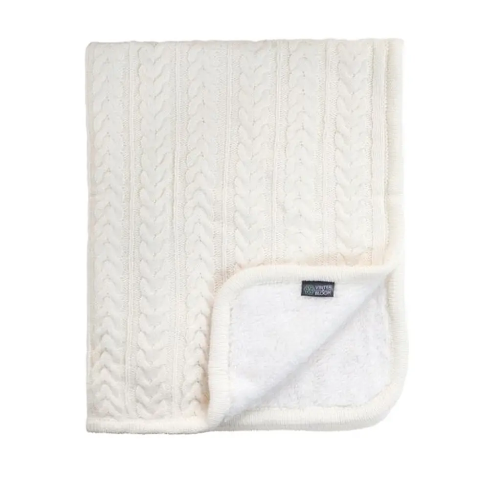 Striktæppe med fleece, Ivory