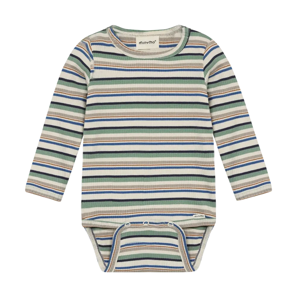 Langærmet Rib Body m. Striber - Lily Pad - 62