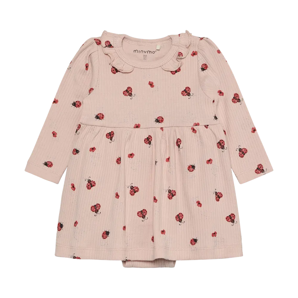 Langærmet Rib Bodykjole m. Print - Peach Whip - 50