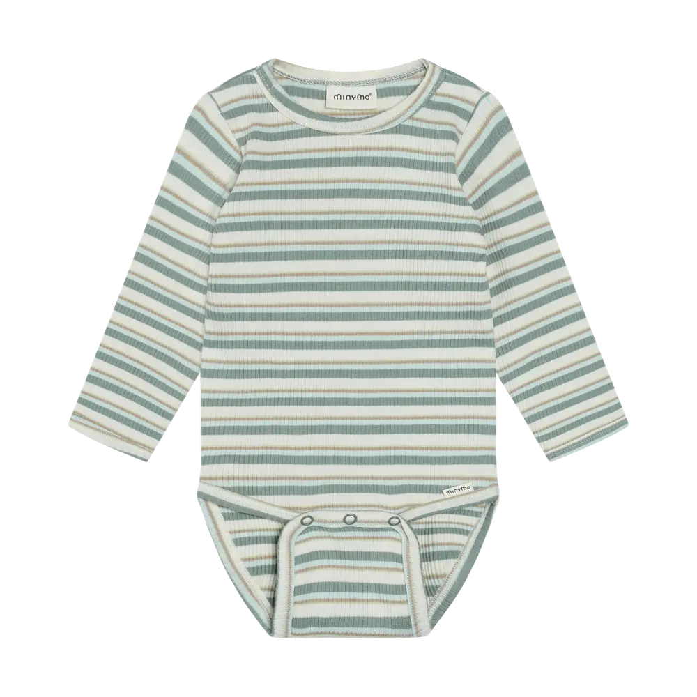 Langærmet Rib Body m. Striber - Lily Pad - 56