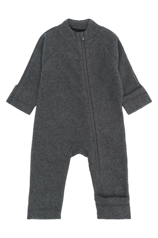 Bomuld Fleece Baby Dragt - Anthracite Melange - 98