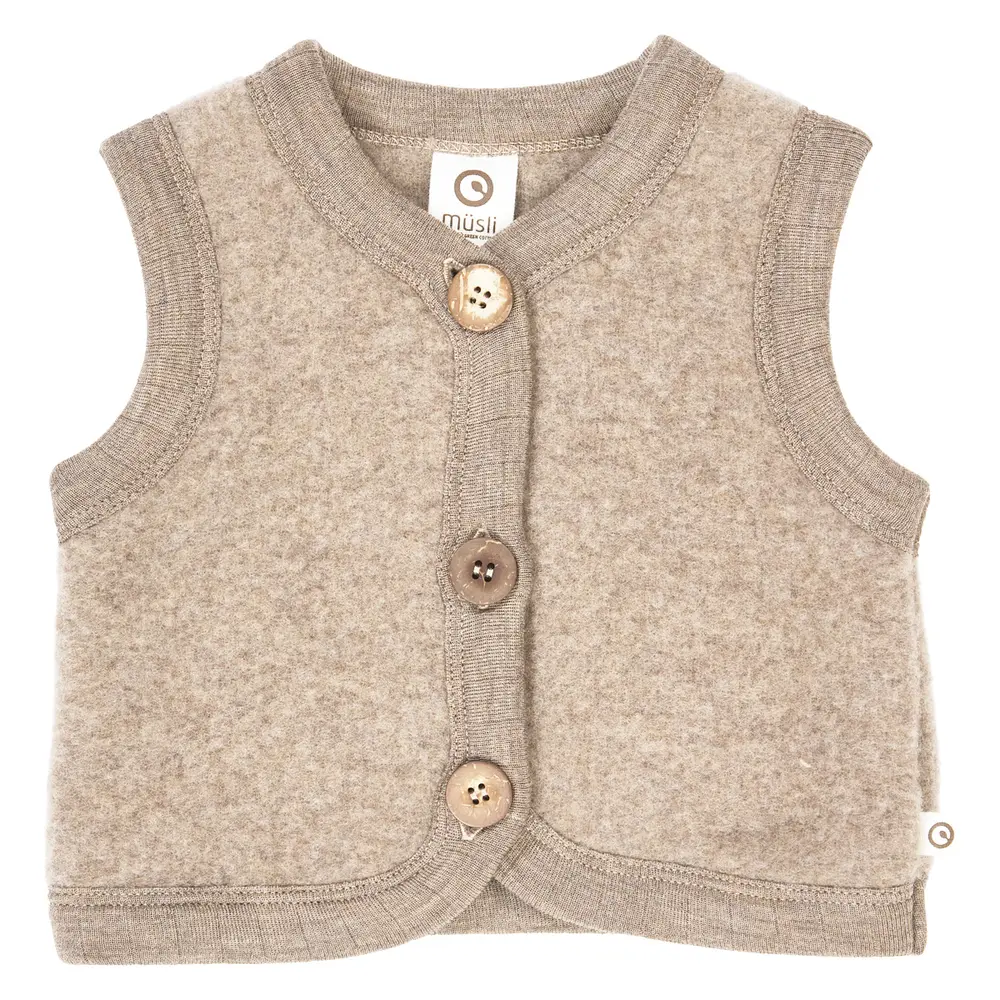 Müsli Vest i Merinould Fleece - Balsam Melange  - 68