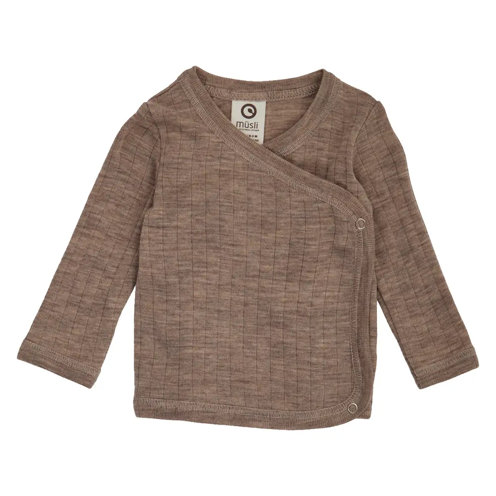 Müsli Uld Rib Wrap Cardigan - Walnut Melange  - 50