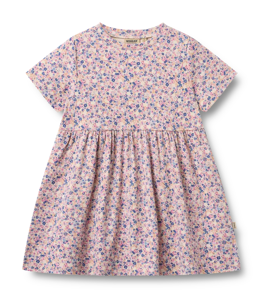 Anna Jersey Kjole - Pink Blue Flowers - 122