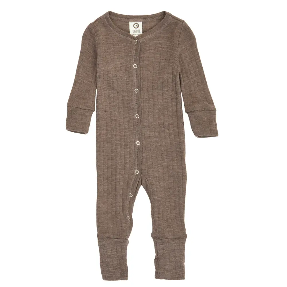 Woolly heldragt med fødder - Walnut melange - 92