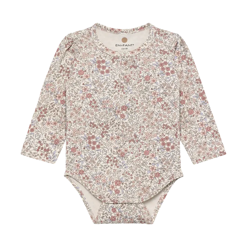 Langærmet Body m. Print - Eggnog - 62