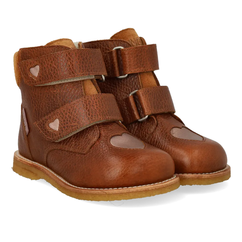 Angulus TEX-Støvle m. Glitterhjerter - Cognac/Rose Copper - 32