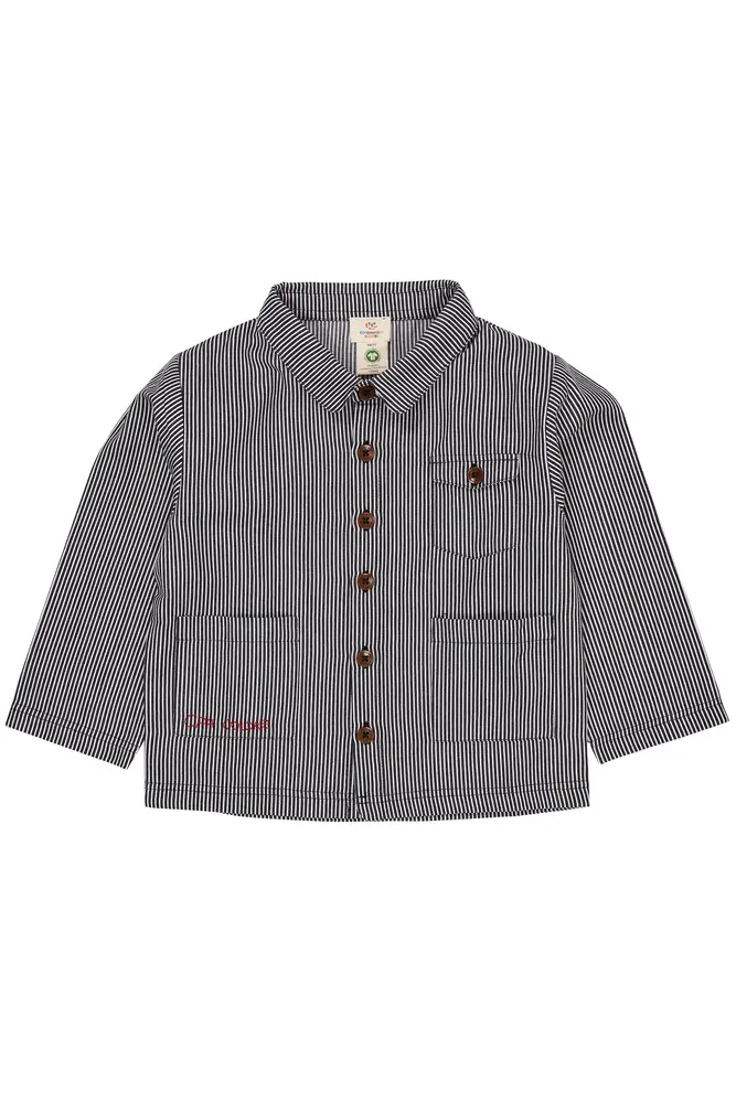 Stribet twill jakke med lommer - NAVYSTRIPE - 80
