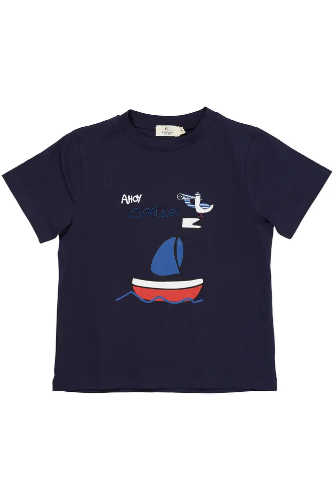 T-shirt m. print - NAVY - 80