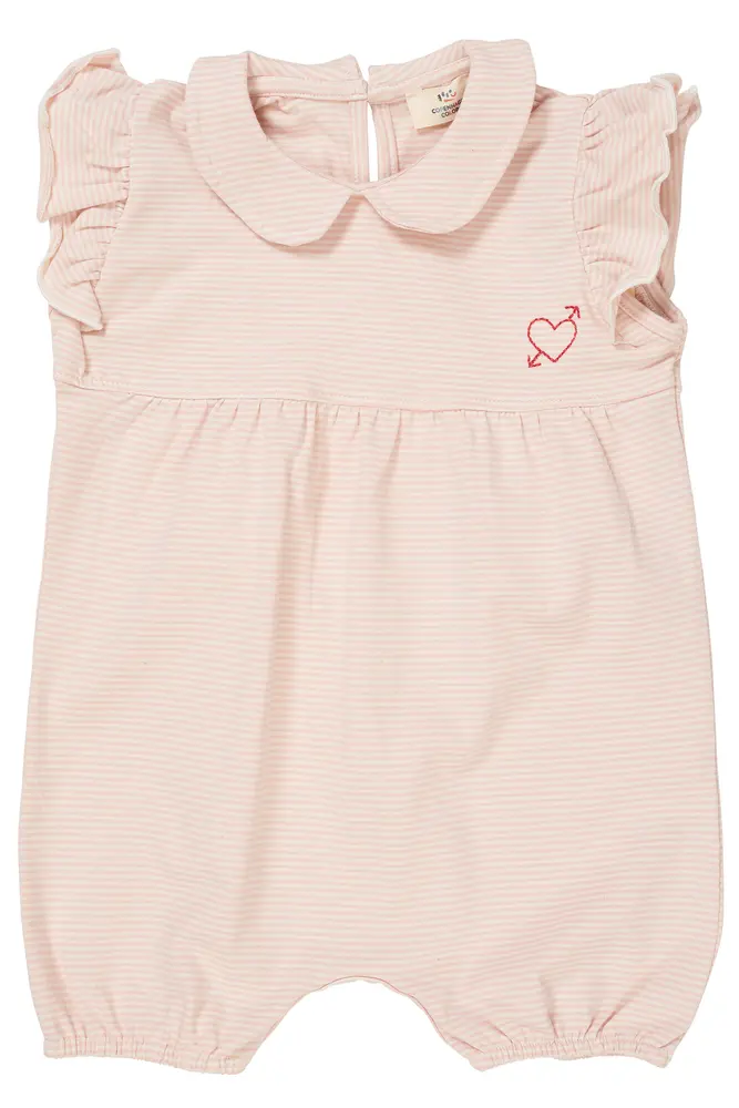 Stribet romper m. hjerte broderi - DUSTY ROSE - 68