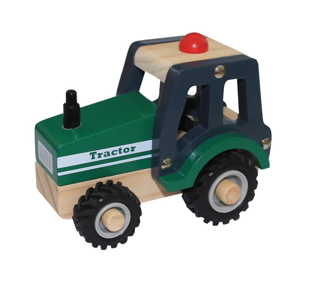 Traktor i træ med gummihjul