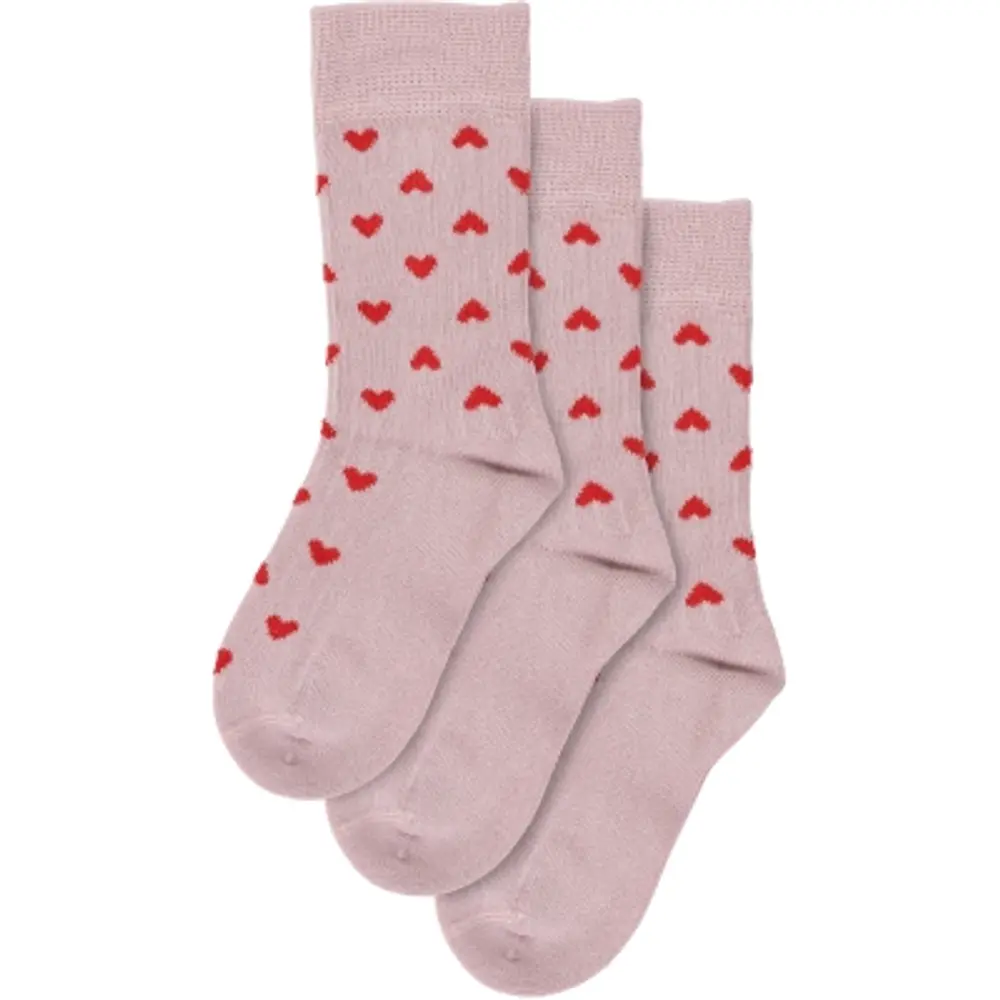 Bamboo hjerte strømper 3 pak - ROSE HEART - 35/38