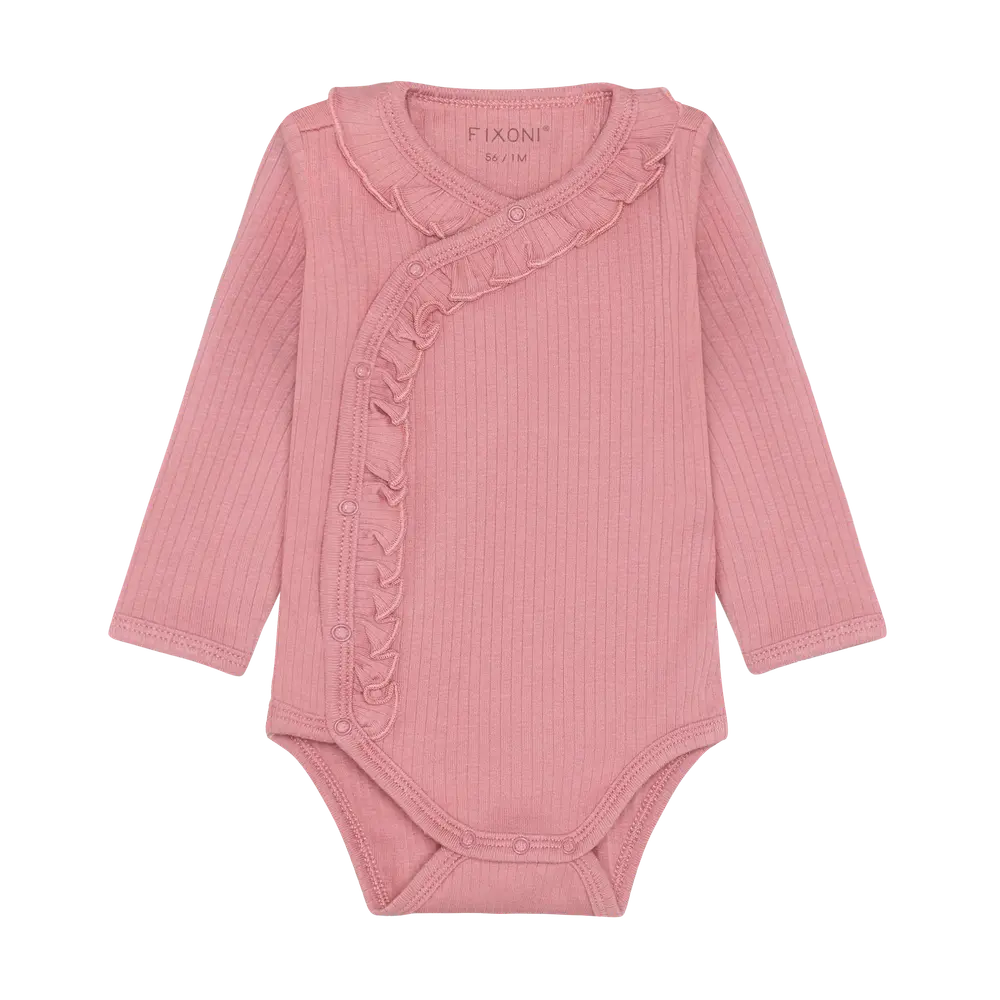 Langærmet Wrap Rib Body - Dusty Rose - 44