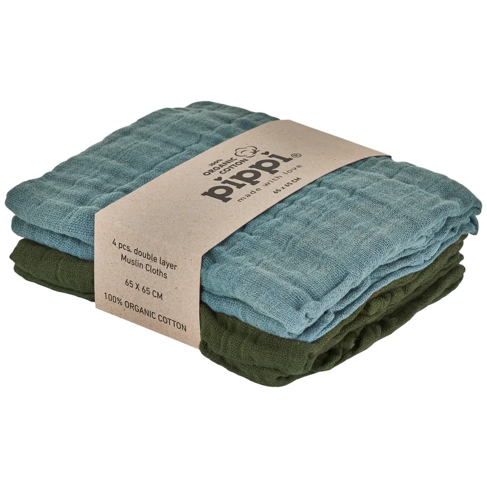 Pippi Økologisk Stofble 4-pak 65x65 cm - Blå/Grøn