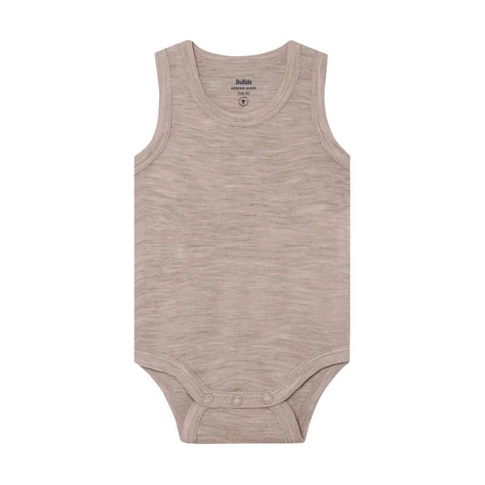 BeKids Uld body uden ærmer - Mocha Meringue Melange - 60