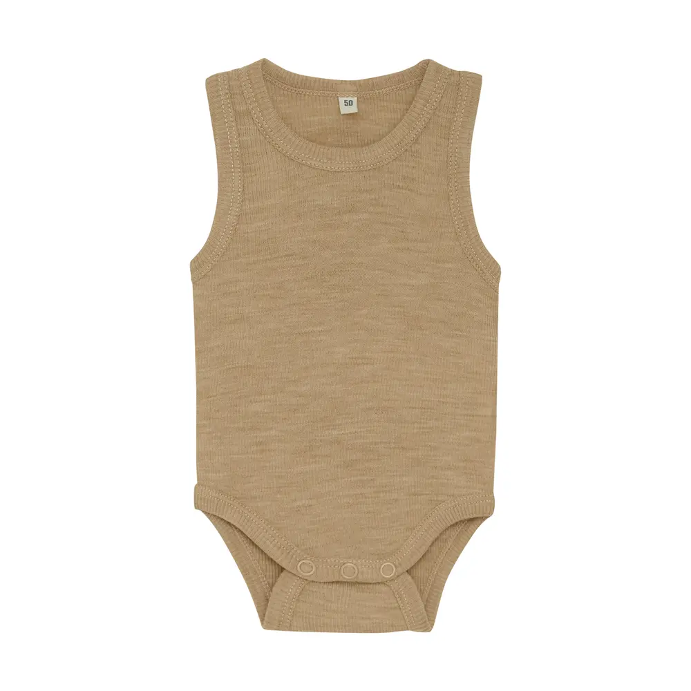 BeKids Uld body uden ærmer - Light Camel Melange - 80
