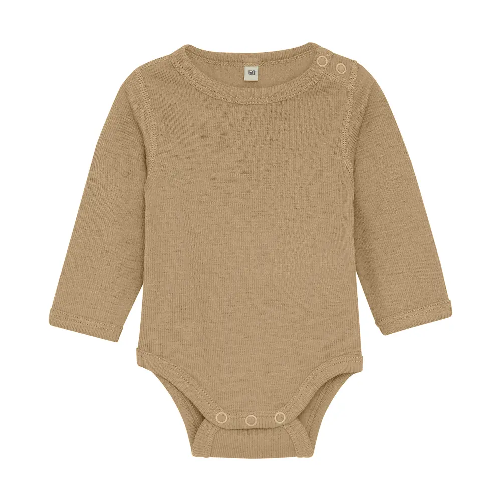 BeKids Langærmet Uld body - Light Camel Melange - 90