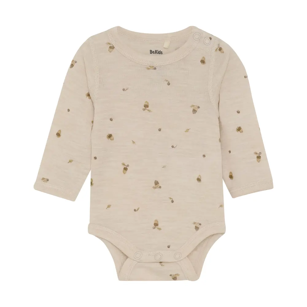 Uld Langærmet Body m. Print - Sandshell - 90