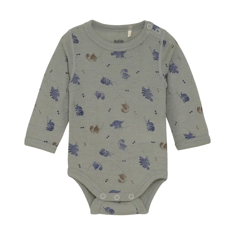 Uld Langærmet Body m. Print - Forset Fog - 90