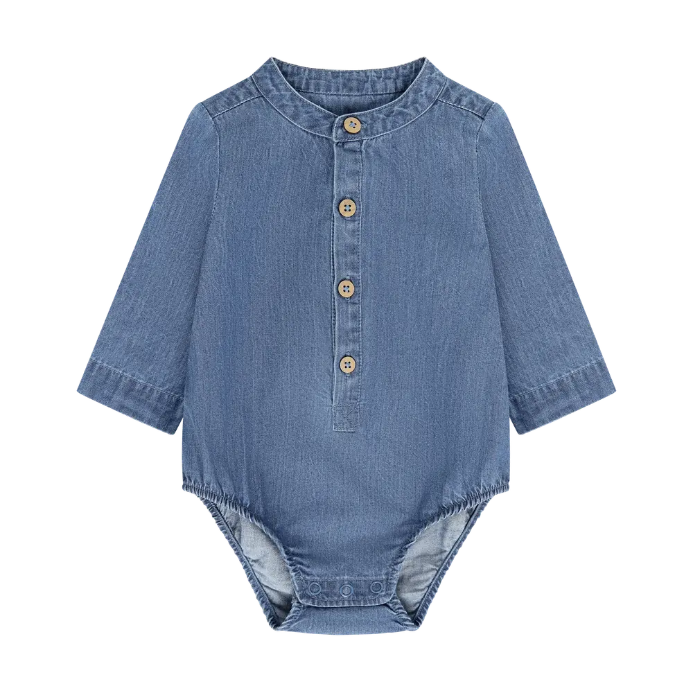 BeKids Langærmet Body - Medium Blue Denim - 90