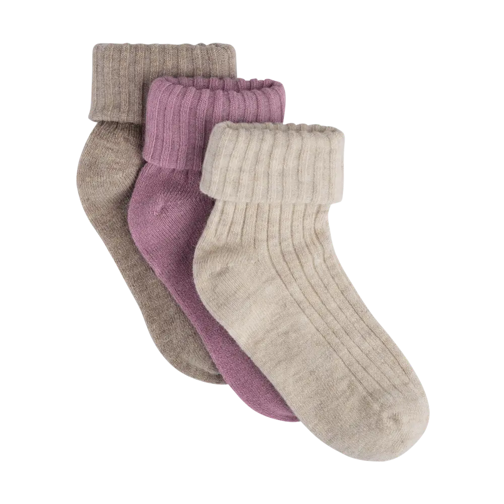 BeKids Uld Rib Strømpe 3-Pak - Burnished Lilac - 2326