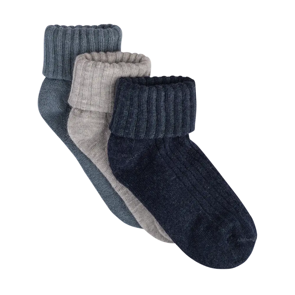 BeKids Uld Rib Strømpe 3-Pak - Dark Navy - 2326