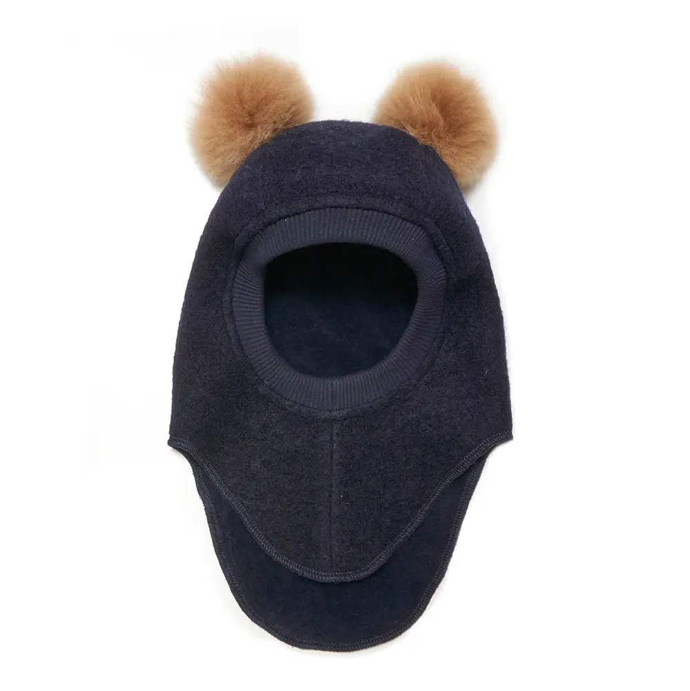 Elefanthue m. Alpaca Pompoms - Dark Navy - 4-6 ÅR
